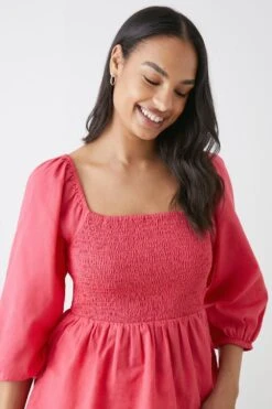 Dorothy Perkins Pink Shirred Bodice Blouse -Dorothy Perkins Shop bqq10532 pink xl 1