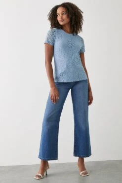 Dorothy Perkins Lace Front Short Sleeve Top -Dorothy Perkins Shop bqq10564 blue xl 1