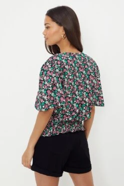 Dorothy Perkins Petite Shirred Hem Wrap Over Angel Sleeve Top -Dorothy Perkins Shop bqq10574 pink xl 2