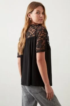 Dorothy Perkins Lace Keyhole Short Sleeve Top -Dorothy Perkins Shop bqq10598 black xl 2