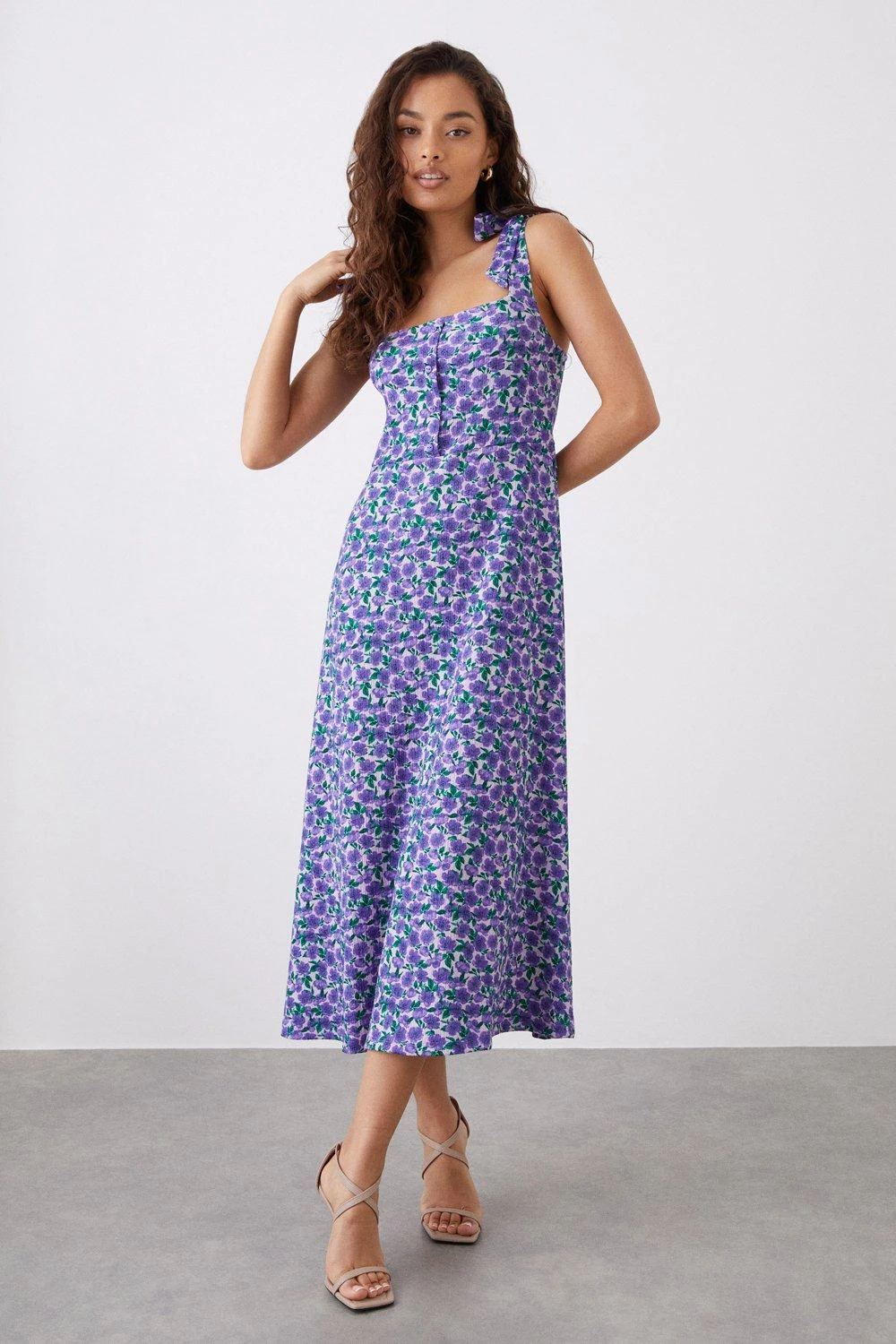 Dorothy Perkins Petite Floral Button Front Tie Shoulder Midi Dress 3 Dorothy Perkins Petite Floral Button Front Tie Shoulder Midi Dress