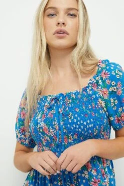 Dorothy Perkins Petite Blue Ditsy Shirred Bodice Midi Dress -Dorothy Perkins Shop bqq10646 blue xl 3