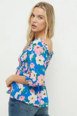 Dorothy Perkins Petite Blue Floral Shirred Blouse -Dorothy Perkins Shop bqq10836 multi xl 2