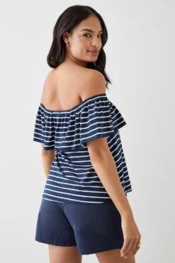 Dorothy Perkins Double Layer Printed Bardot Top -Dorothy Perkins Shop bqq10940 navy xl 2