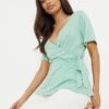 Dorothy Perkins Petite Wrap Detail Short Sleeve Printed Top -Dorothy Perkins Shop bqq10957 green xl
