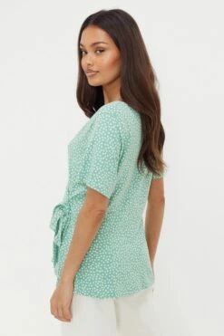 Dorothy Perkins Petite Wrap Detail Short Sleeve Printed Top -Dorothy Perkins Shop bqq10957 green xl 2