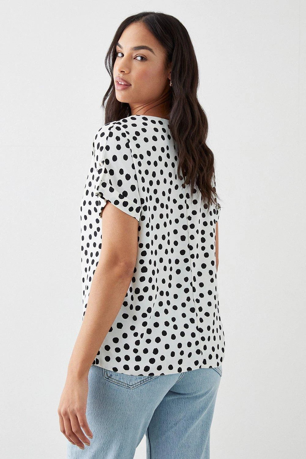 Dorothy Perkins Mono Spot Roll Sleeve Blouse 4 Dorothy Perkins Mono Spot Roll Sleeve Blouse - Image 3