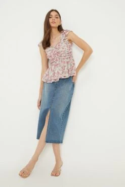 Dorothy Perkins Sweetheart Ruched Frill Sleeve Top -Dorothy Perkins Shop bqq11060 multi xl 1