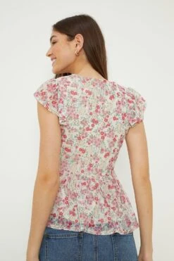 Dorothy Perkins Sweetheart Ruched Frill Sleeve Top -Dorothy Perkins Shop bqq11060 multi xl 3