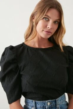 Dorothy Perkins Broderie Puff Sleeve Jersey Top -Dorothy Perkins Shop bqq11063 black xl 1