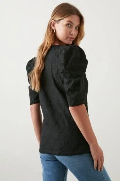 Dorothy Perkins Broderie Puff Sleeve Jersey Top -Dorothy Perkins Shop bqq11063 black xl 2