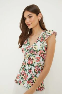 Dorothy Perkins Ruched Front Frill Sleeve Top -Dorothy Perkins Shop bqq11064 multi xl 2