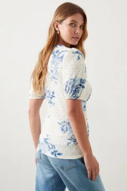 Dorothy Perkins Ruched Front Drawstring Broderie Jersey Top -Dorothy Perkins Shop bqq11068 blue xl 2