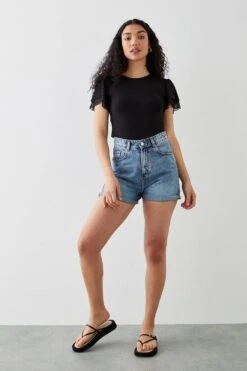 Dorothy Perkins Petite Spot Mesh Frill Sleeve Top