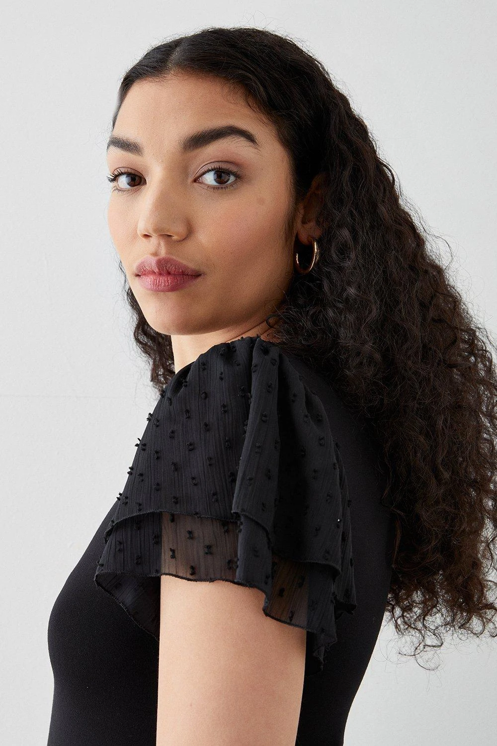 Dorothy Perkins Petite Spot Mesh Frill Sleeve Top 4 Dorothy Perkins Petite Spot Mesh Frill Sleeve Top - Image 2