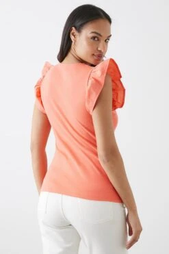 Dorothy Perkins Poplin Sleeve Top -Dorothy Perkins Shop bqq11076 coral xl 2
