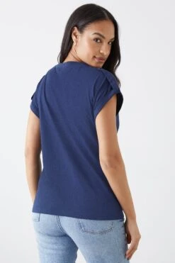 Dorothy Perkins Button Shoulder Roll Sleeve T-Shirt -Dorothy Perkins Shop bqq11080 navy xl 2