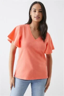 Dorothy Perkins Angel Sleeve V Neck T-Shirt -Dorothy Perkins Shop bqq11081 coral xl 1