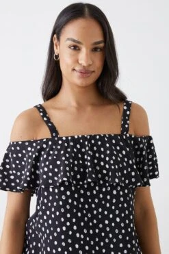 Dorothy Perkins Mono Spot Frill Neck Bardot Top -Dorothy Perkins Shop bqq11192 mono xl 1