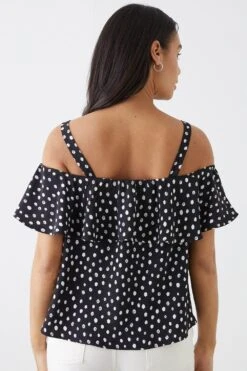 Dorothy Perkins Mono Spot Frill Neck Bardot Top -Dorothy Perkins Shop bqq11192 mono xl 2