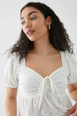 Dorothy Perkins Tie Front Broderie Jersey Top -Dorothy Perkins Shop bqq11324 white xl 1