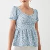 Dorothy Perkins Ditsy Printed Sweetheart Ruched Top -Dorothy Perkins Shop bqq11571 blue xl