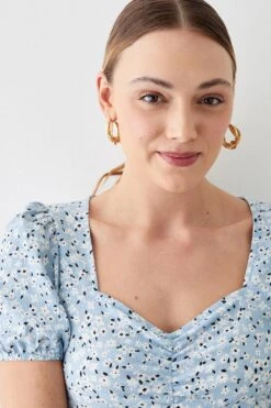 Dorothy Perkins Ditsy Printed Sweetheart Ruched Top -Dorothy Perkins Shop bqq11571 blue xl 1