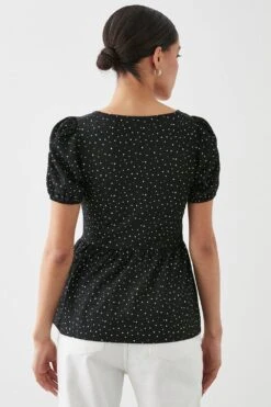 Dorothy Perkins Spot Printed Sweetheart Ruched Top -Dorothy Perkins Shop bqq11572 black xl 2