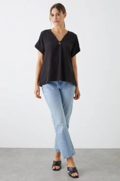 Dorothy Perkins Button Front Roll Sleeve Blouse 6 Dorothy Perkins Button Front Roll Sleeve Blouse -Dorothy Perkins Shop bqq11583 black xl 1