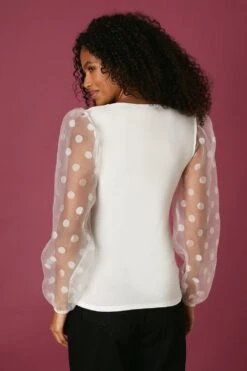 Dorothy Perkins Organza Spot Sleeve Square Neck Top -Dorothy Perkins Shop bqq11601 ivory xl 1
