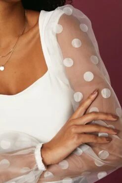 Dorothy Perkins Organza Spot Sleeve Square Neck Top -Dorothy Perkins Shop bqq11601 ivory xl 2
