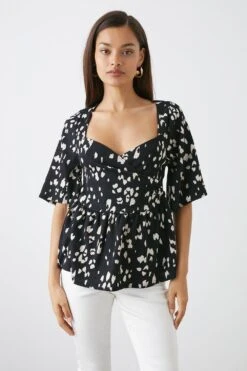Dorothy Perkins Petite Mono Animal Textured Wrap Blouse