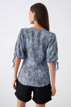 Dorothy Perkins Petite Blue Animal Tie Sleeve Blouse -Dorothy Perkins Shop bqq11709 blue xl 2