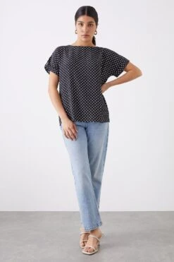 Dorothy Perkins Ivory Spot Roll Sleeve Blouse -Dorothy Perkins Shop bqq11716 ivory xl 1