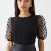 Dorothy Perkins Petite Black Spot Organza Short Sleeve Top 1 Dorothy Perkins Petite Black Spot Organza Short Sleeve Top -Dorothy Perkins Shop bqq11901 black xl