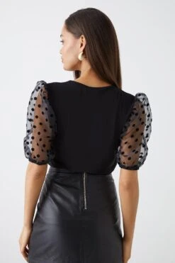 Dorothy Perkins Petite Black Spot Organza Short Sleeve Top -Dorothy Perkins Shop bqq11901 black xl 2