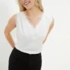 Dorothy Perkins Petite White Lace Trim Sleeveless Blouse -Dorothy Perkins Shop bqq12043 white xl