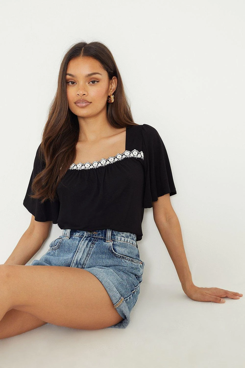 Dorothy Perkins Petite Black Floral Square Neck Top 6 Dorothy Perkins Petite Black Floral Square Neck Top - Image 4