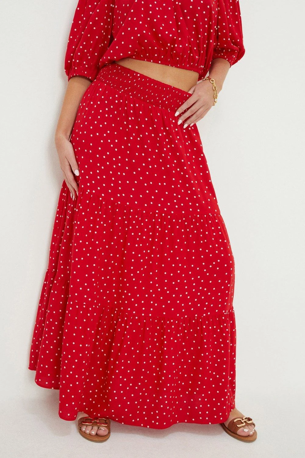 Dorothy Perkins Petite Red Spot Tiered Midi Skirt 3 Dorothy Perkins Petite Red Spot Tiered Midi Skirt