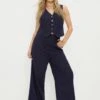 Dorothy Perkins Petite Linen Look Wide Leg Trousers -Dorothy Perkins Shop bqq12362 navy xl