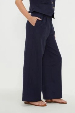 Dorothy Perkins Petite Linen Look Wide Leg Trousers -Dorothy Perkins Shop bqq12362 navy xl 2