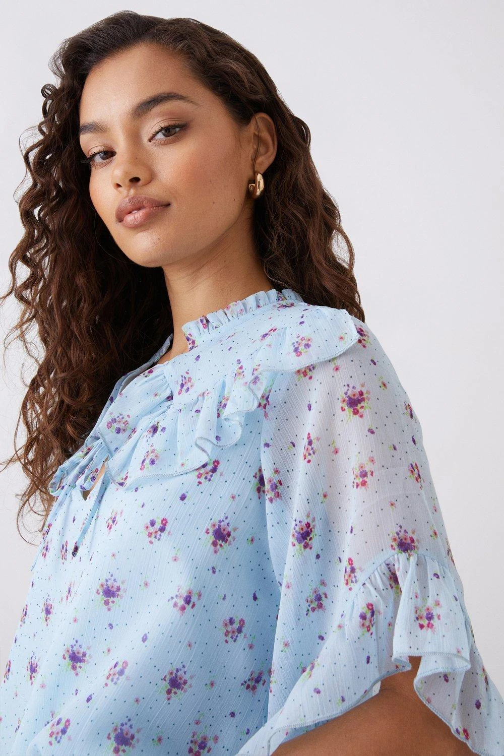 Dorothy Perkins Petite Blue Ditsy Ruffle Blouse 4 Dorothy Perkins Petite Blue Ditsy Ruffle Blouse - Image 2