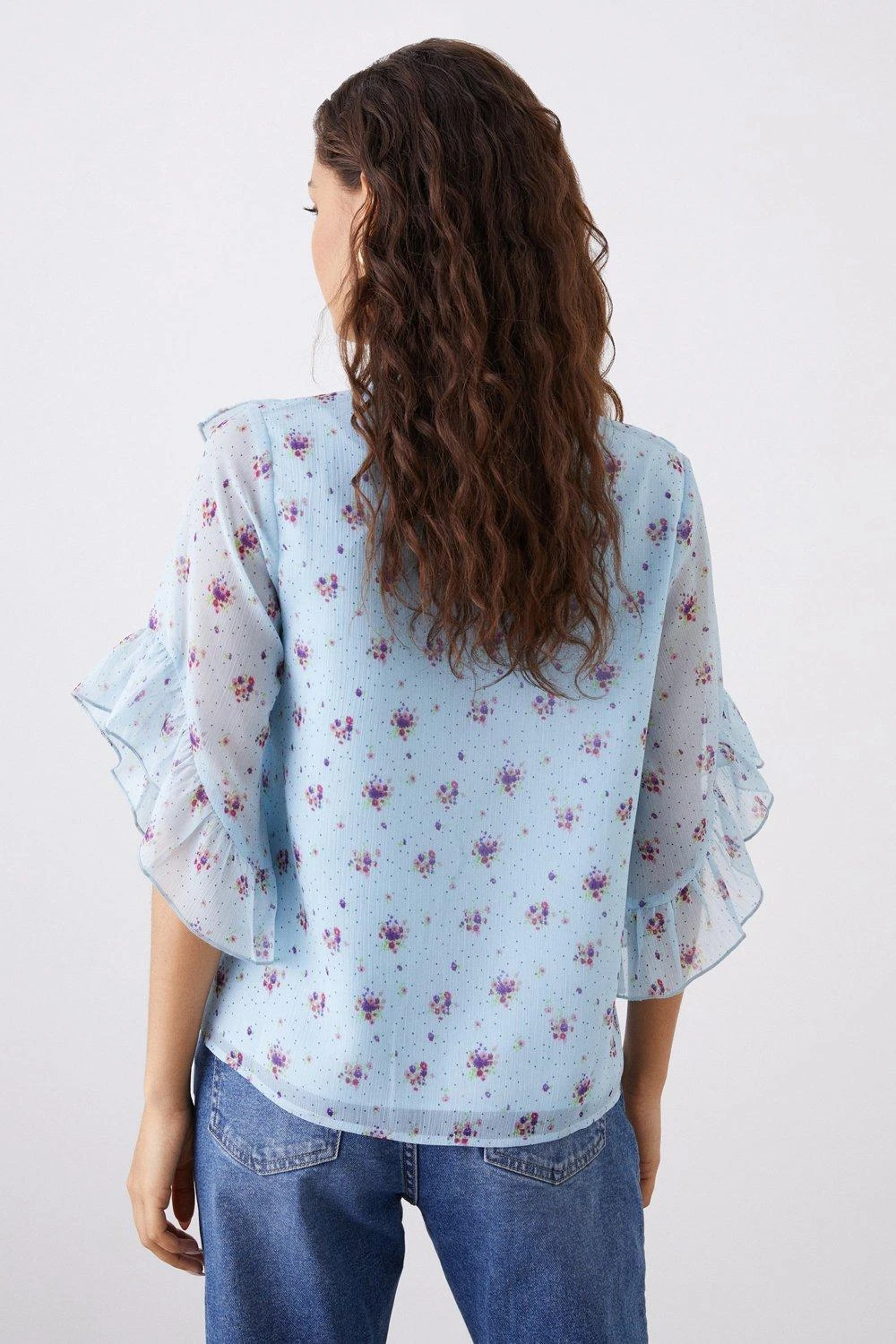 Dorothy Perkins Petite Blue Ditsy Ruffle Blouse 5 Dorothy Perkins Petite Blue Ditsy Ruffle Blouse - Image 3