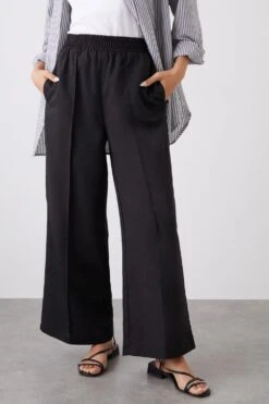 Dorothy Perkins Petite Elasticated Waist Wide Leg Trousers -Dorothy Perkins Shop bqq12407 black xl 1