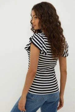 Dorothy Perkins Petite Ruffle Sleeve Striped Top -Dorothy Perkins Shop bqq12529 mono xl 2