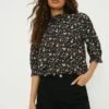 Dorothy Perkins Petite Ditsy Shirred Hem Short Sleeve Blouse