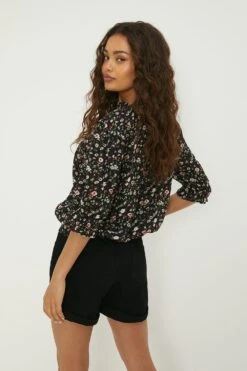 Dorothy Perkins Petite Ditsy Shirred Hem Short Sleeve Blouse -Dorothy Perkins Shop bqq12986 pink xl 2