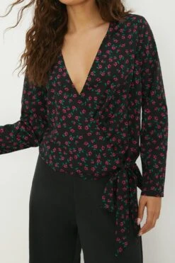 Dorothy Perkins Petite Floral Long Sleeve Wrap Blouse -Dorothy Perkins Shop bqq12992 pink xl 1