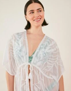 Accessorize Palm Embroidered Kimono -Dorothy Perkins Shop m5045463446007 ivory xl 1