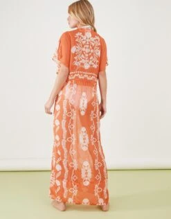 Accessorize Ornamental Printed Maxi Chiffon Kimono -Dorothy Perkins Shop m5045463446045 orange xl 2